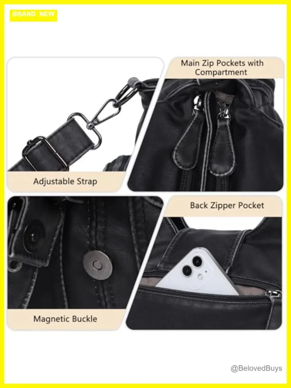 Vegan Leather Hobo Bag Women Roomy Tote with Crossbody Strap